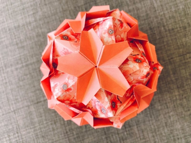 Origami, Kusudama, Apricot, Ekaterina Lukasheva, Orange, Cherry Blossom Paper
