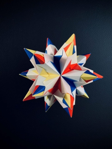 Origami, Kusudama, Bascetta Star, Paolo Bascetta, Blue, Red, White
