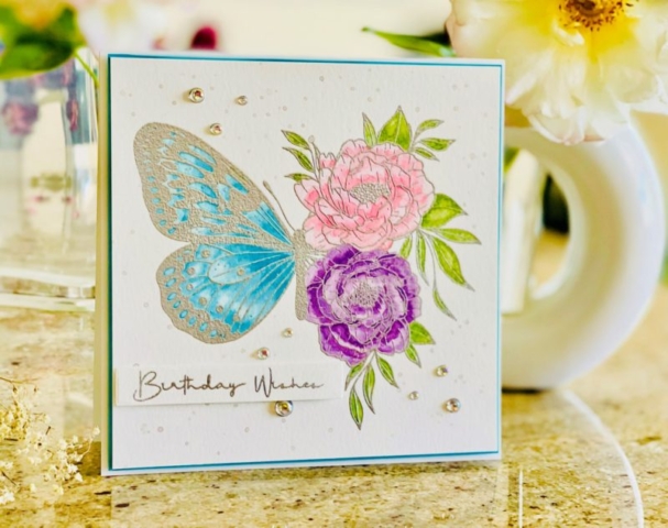 Gina K Designs, Spread Your Wings Stamp, Butterfly, Flowers, Watercolor, Square Card