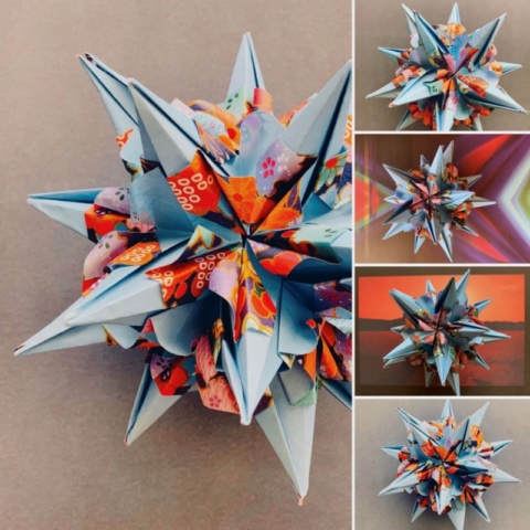 Origami, Kusudama, Egel, Ekaterina Lukasheva, Blue, Orange