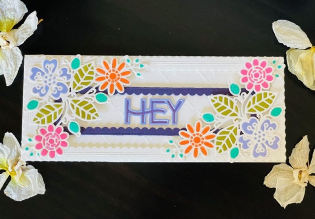 Pocket Full of Happiness, Die Cut Inlay, Hey, Slimline Card, Rainbow Color Card Stock