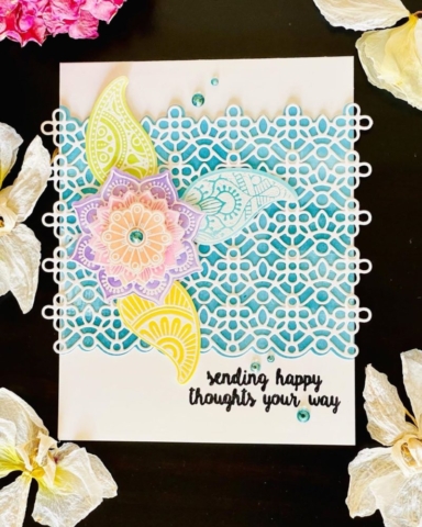 Spellbinder, Small Stamp Club of the Month, Paisley, A2 Card, Happy Thoughts, Heat Embossing, Ink Blending, Die Cutting