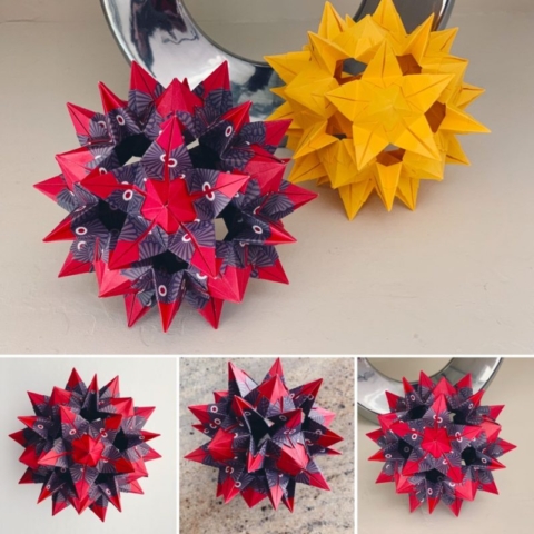 Origami, Kusudama, Sun Drop, Uliana Nadorozhna, Red, Yellow