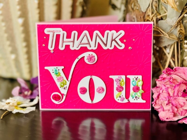 Spellbinder, Large Die Club of the Month, Die Cutting, Pink, Thank You Card, A2 Card, Stitched Card, Embroidery