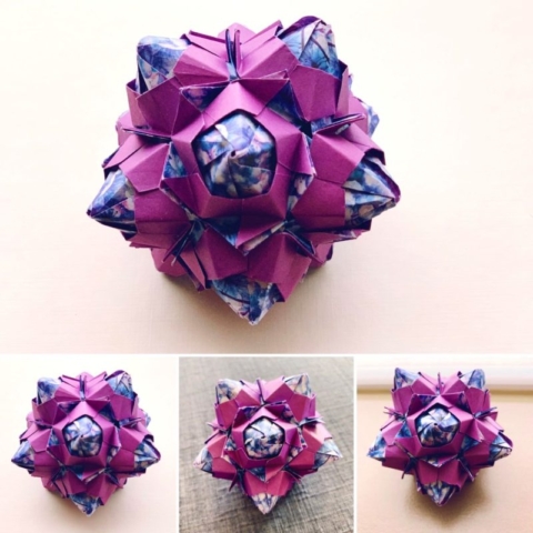Origami, Kusudama, Wood Nymph, Natalia Romanensko, Purple