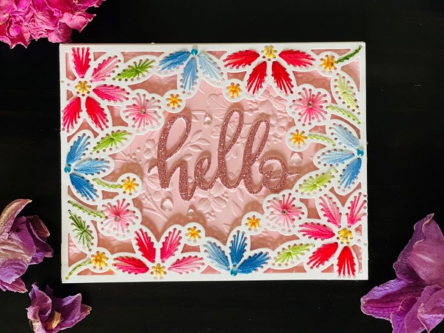 Spellbinder, Large Die Club of the Month, Stitched Card Front, Border & Flower, Die Cutting, Pink, Hello Card, Baby Card, A2 Card, Embroidery