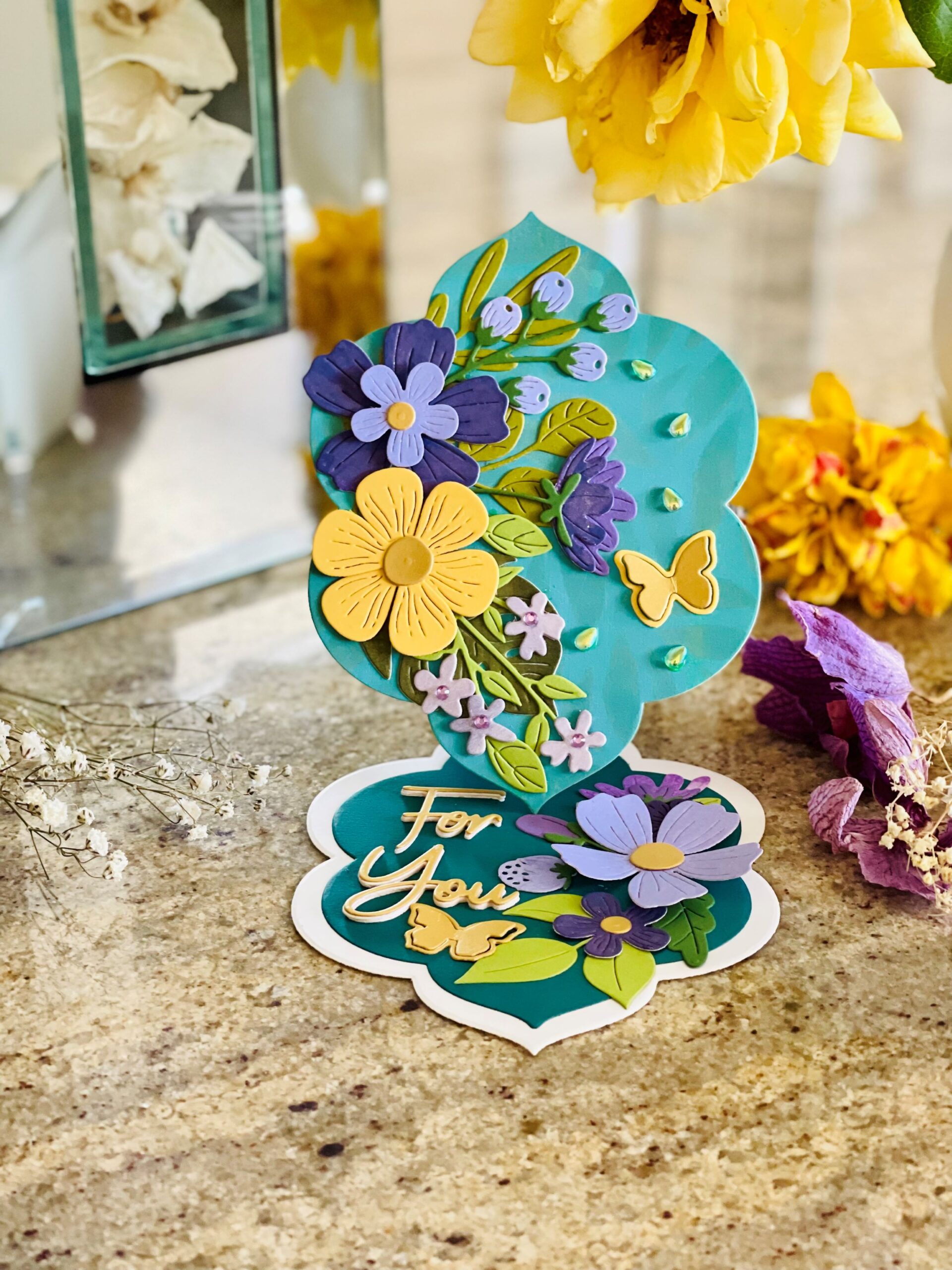 Floral Reflection Easel Shape Card