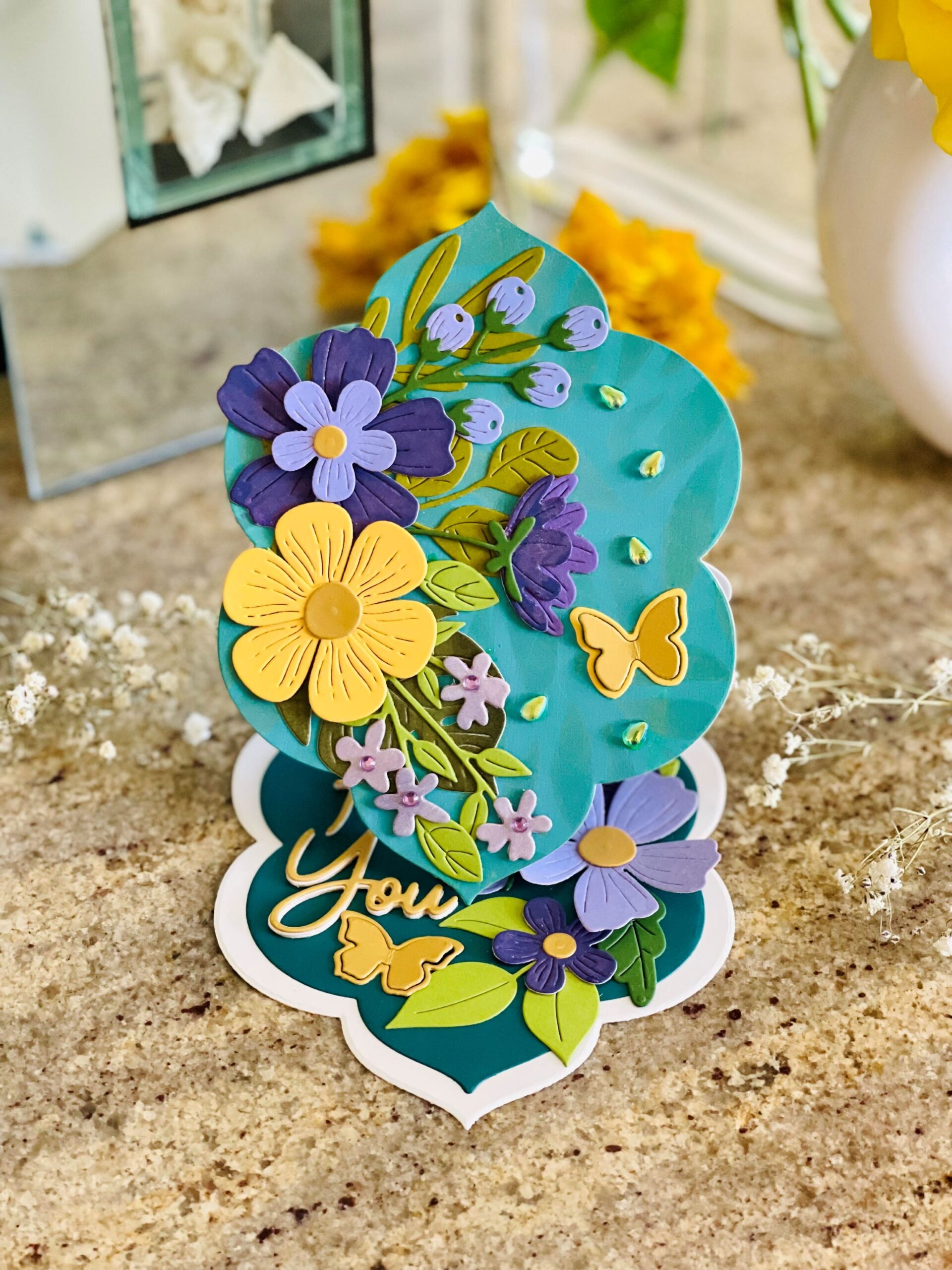 Floral Reflection Easel Shape Card