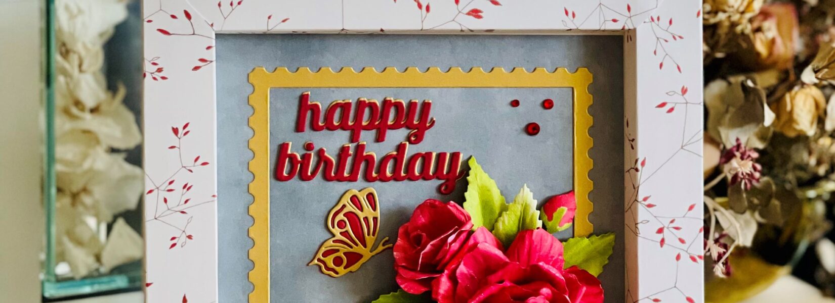 Framed Floribunda Rose Birthday Card